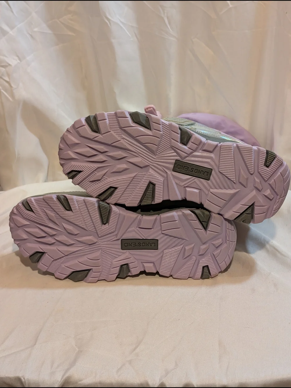 Lands' End Kids Iridescent Silver & Lilac Snow Boots